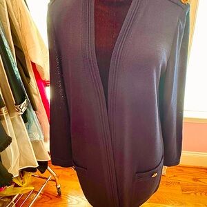St. John Basics Dark Blue Cardigan with Metallic Accents